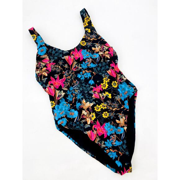 Rusty black floral low back one piece swimsuit - Picture 1 of 3